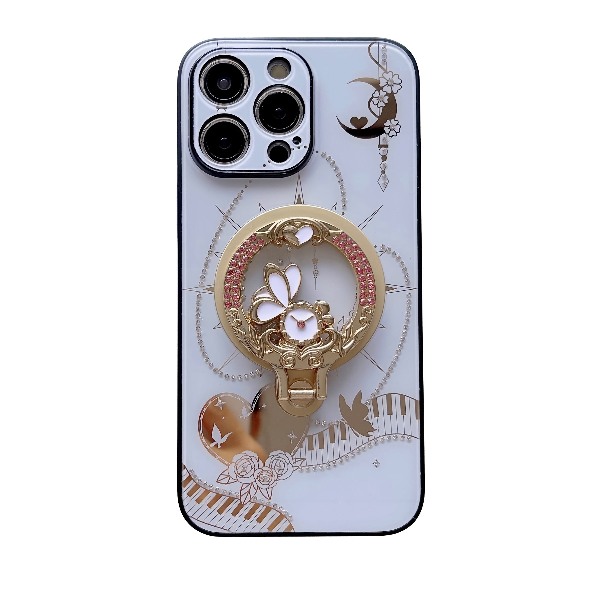 Magntic Luxury Bling Crystal Artificial Diamond Camera Suction Phone Case With Holder For iPhone 16 Promax/ 15 Pro max/14 Pro max/13 Promax Shockproof Protective Bumper Cover